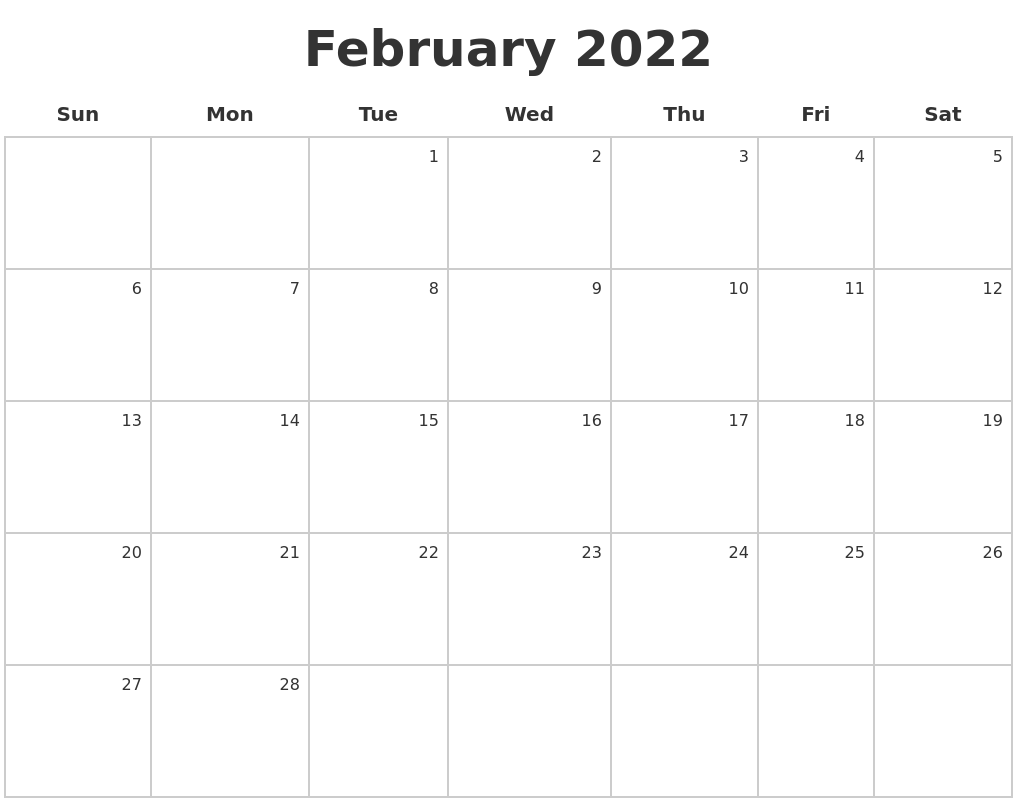 February 2022 Make A Calendar