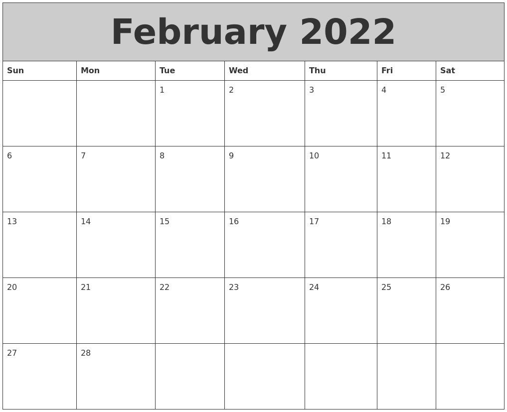 February 2022 My Calendar