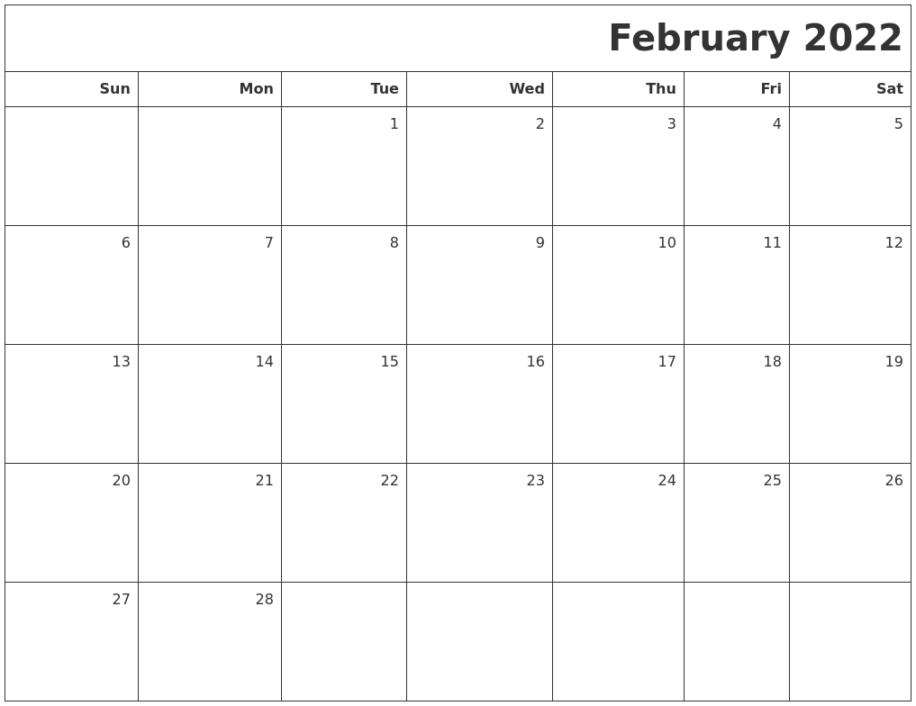 February 2022 Printable Blank Calendar