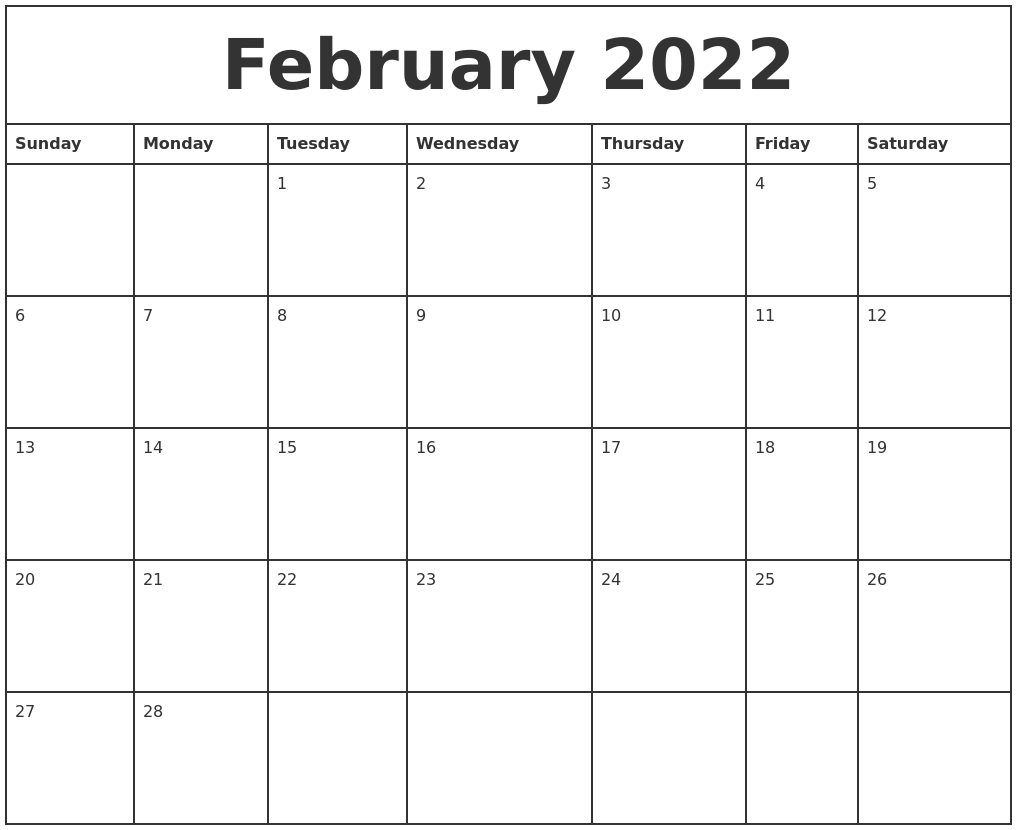 blank february 2022 calendar
