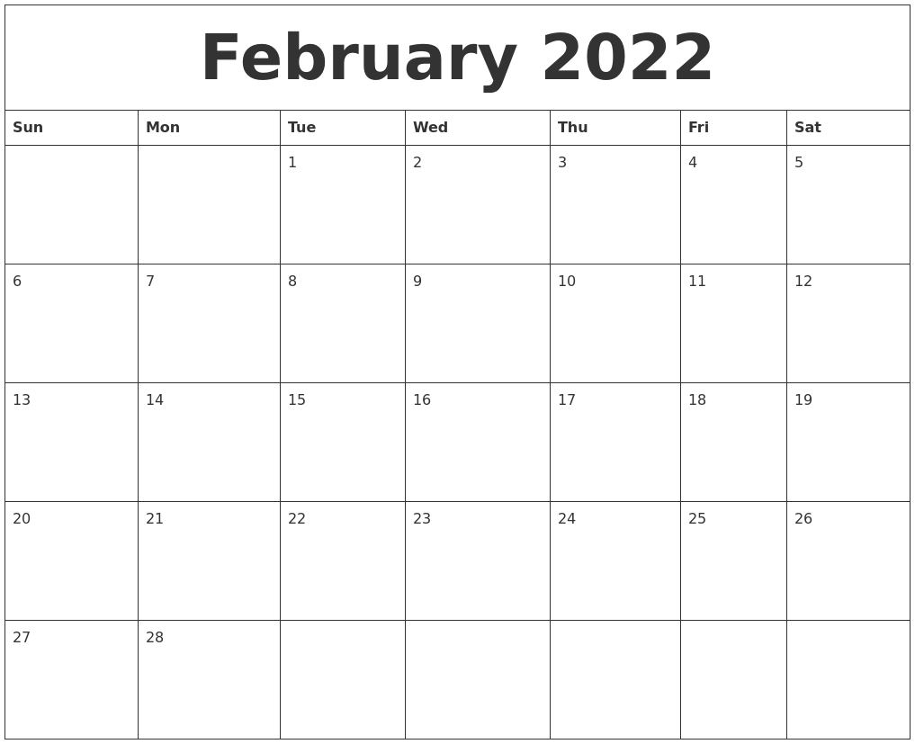 February 2022 Word Calendar
