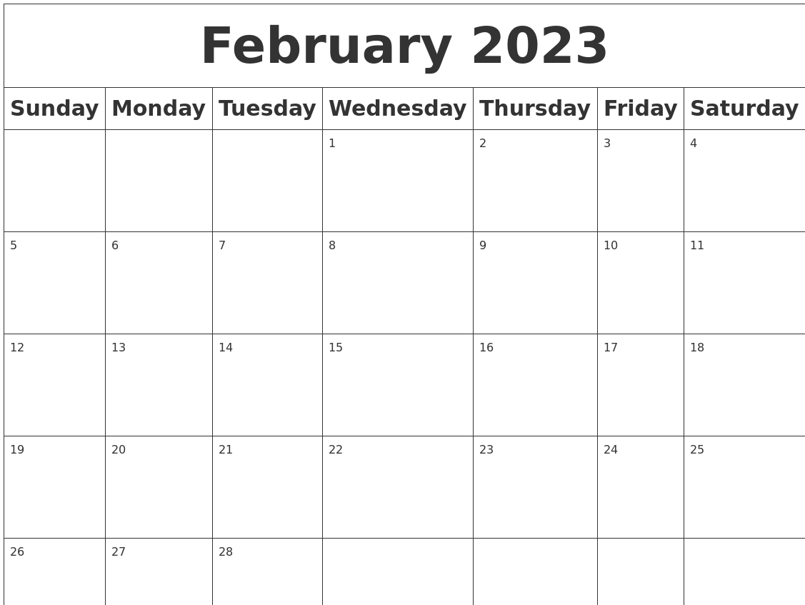 February 2023 Blank Calendar