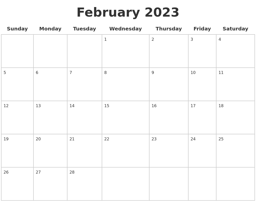 February 2023 Blank Calendar Pages