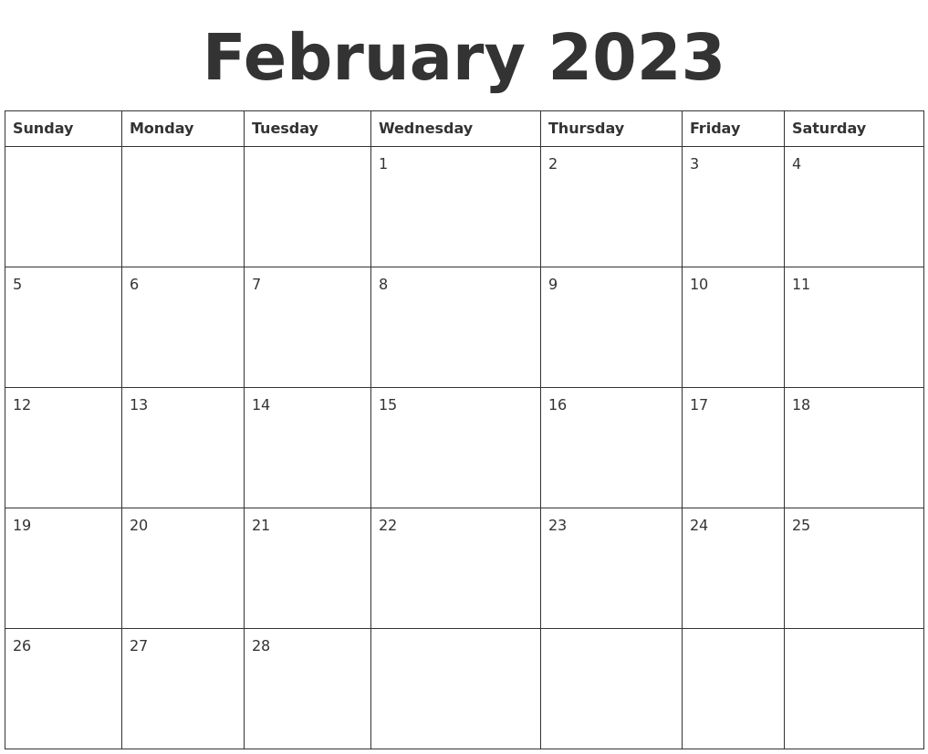 Free Printable Calendar February 2023 With Lines