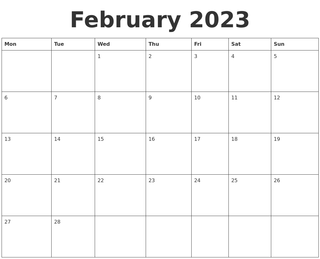 February 2023 Blank Calendar Template