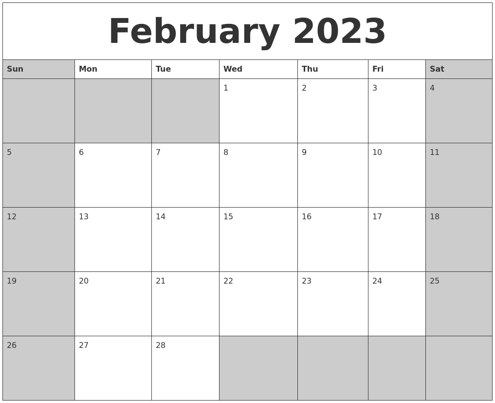 February 2023 Calanders