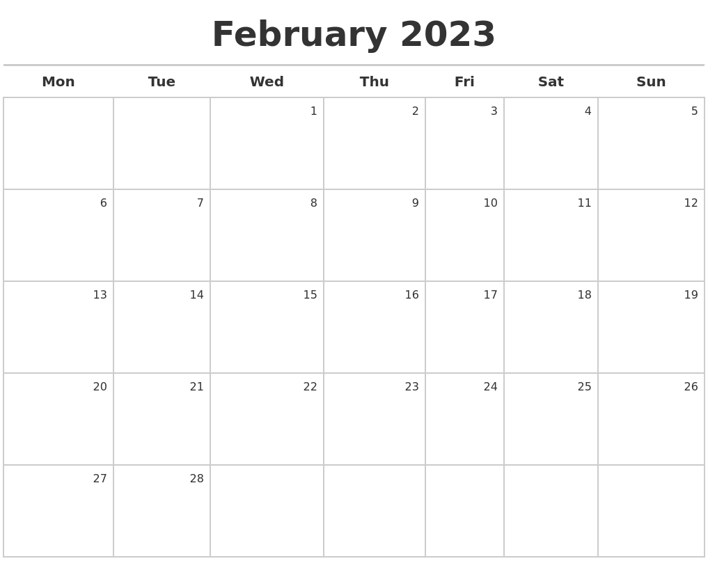 February 2023 Calendar Maker