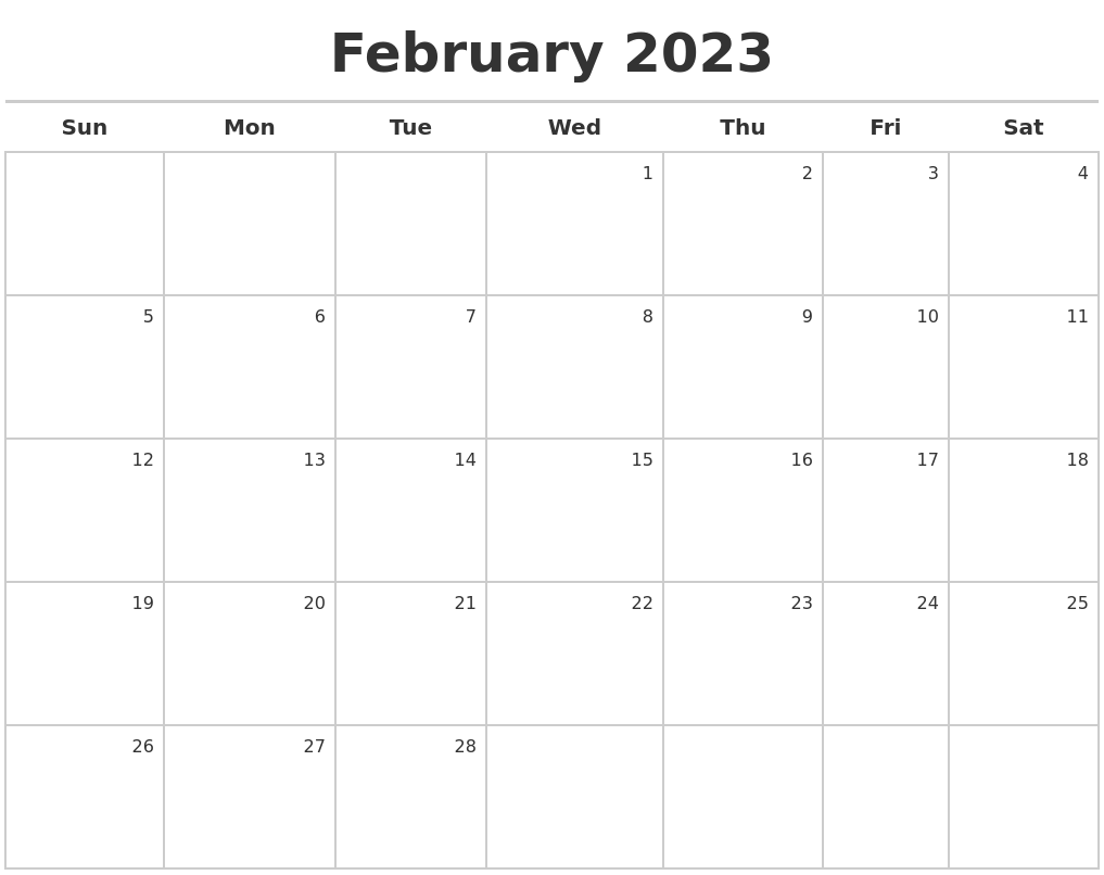 February 2023 Calendar Maker