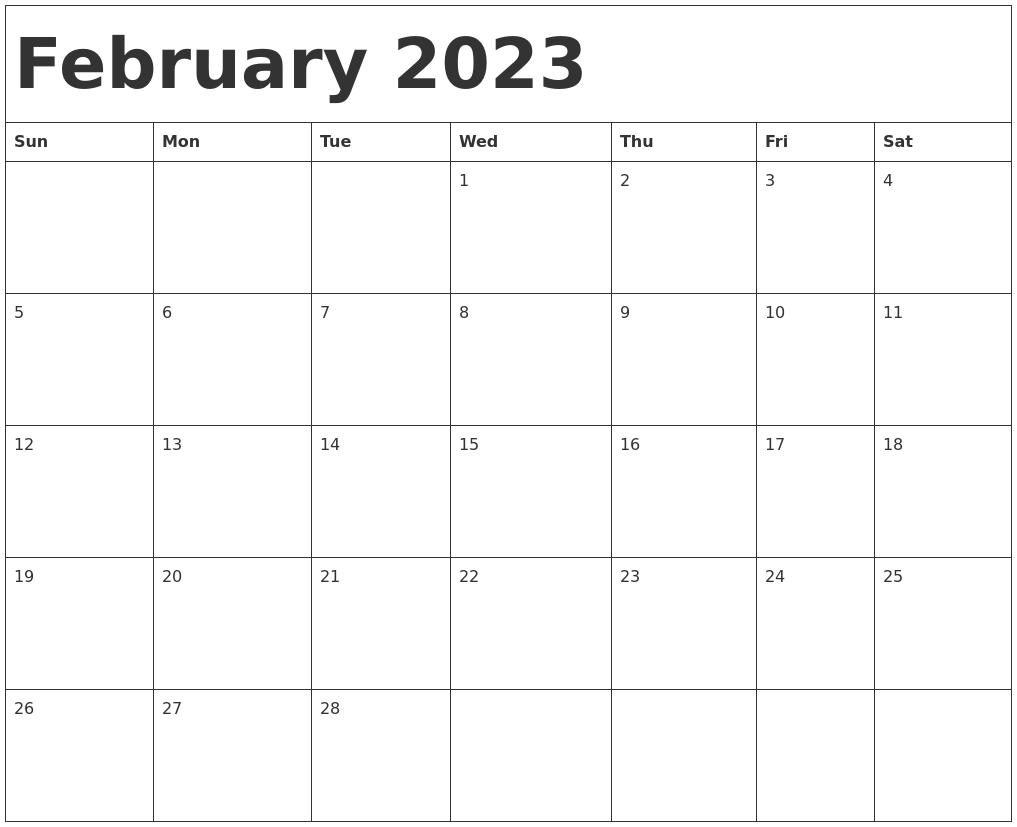 February 2023 Calendar Free Printable Pdf