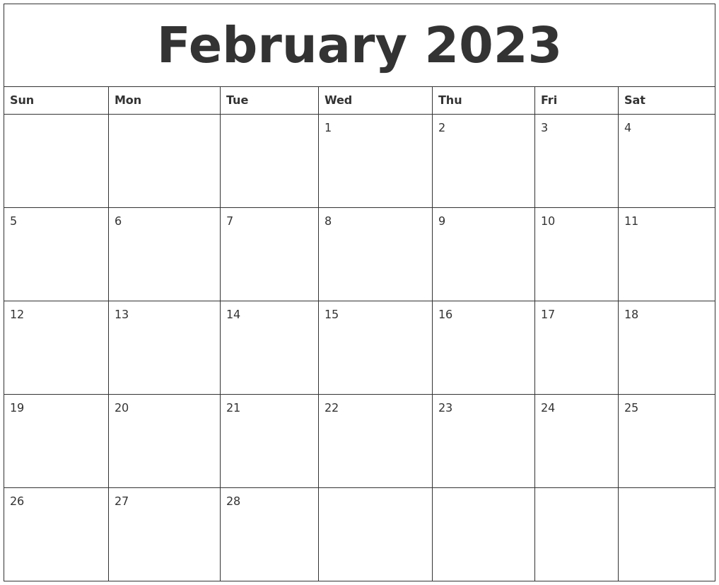 Free Printable February 2023 Calendar Word
