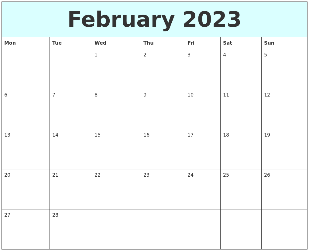 February 2023 Free Calendar