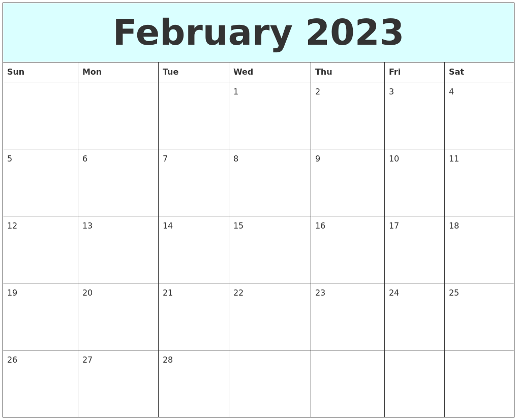 February 2023 Free Calendar