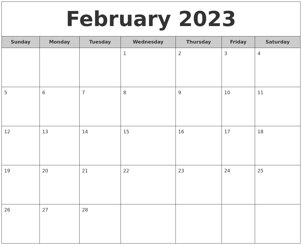 February 2023 Free Monthly Calendar