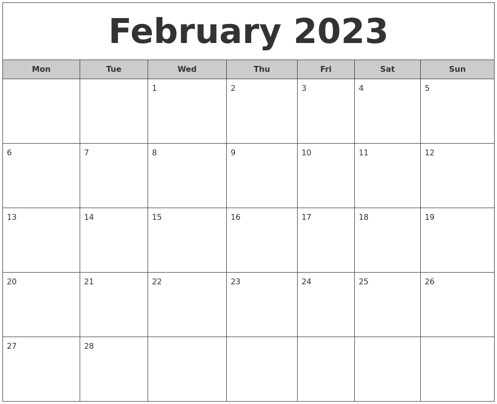 Free Printable Calendar Large Boxes 2023 - Time and Date Calendar 2023