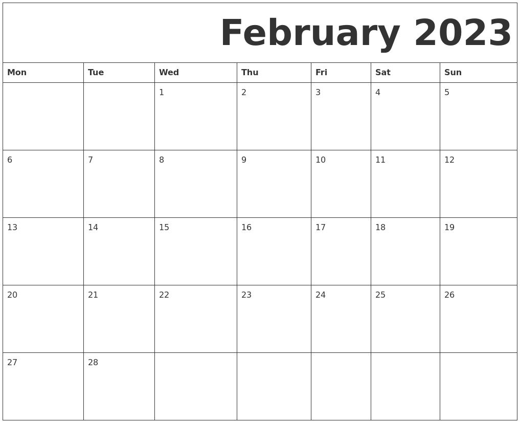 February 2023 Free Printable Calendar