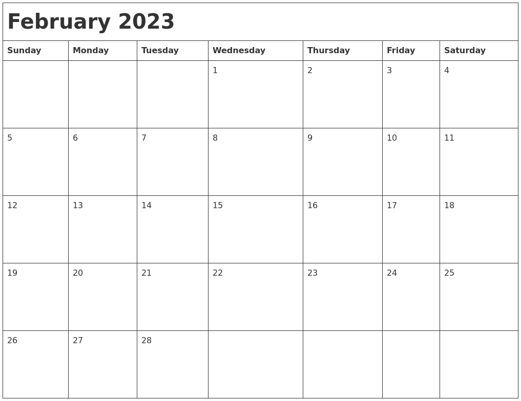 February 2023 Month Calendar