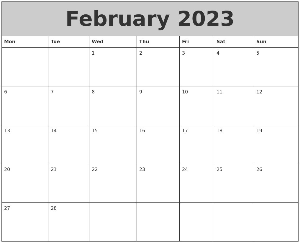 February 2023 My Calendar