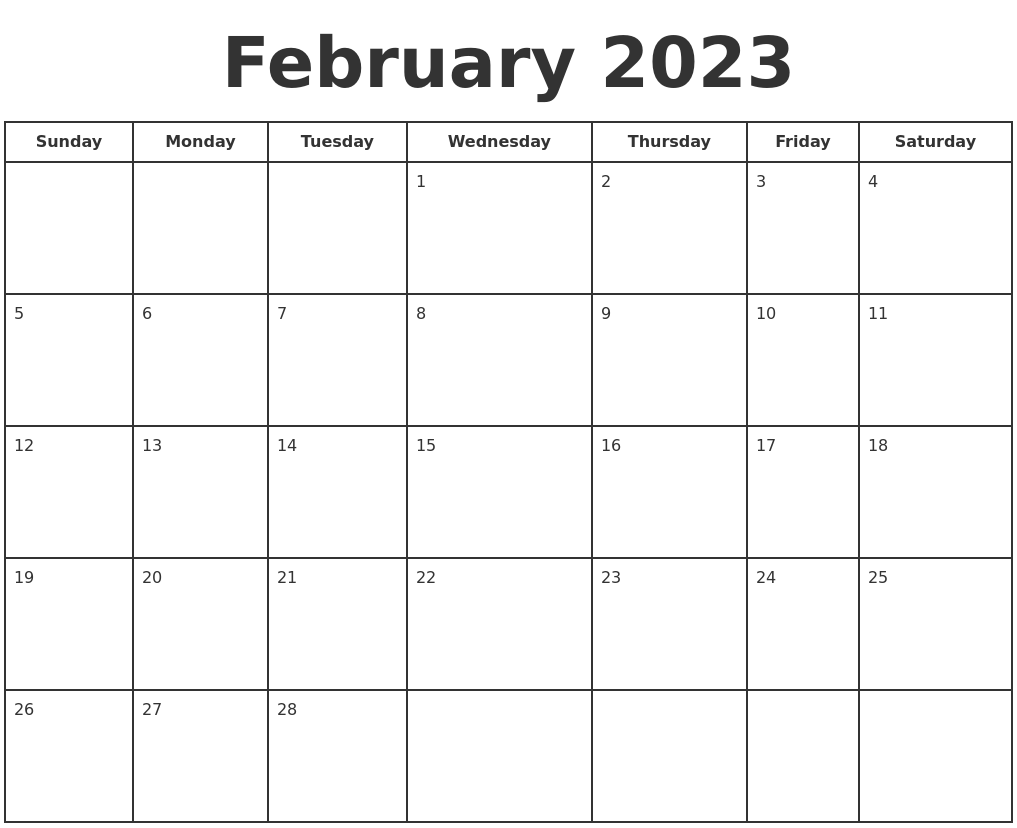 February 2023 Print A Calendar