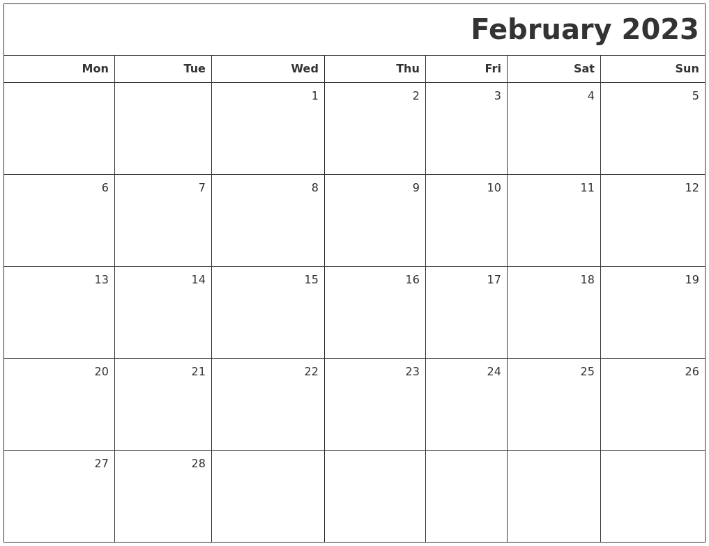 February 2023 Printable Blank Calendar
