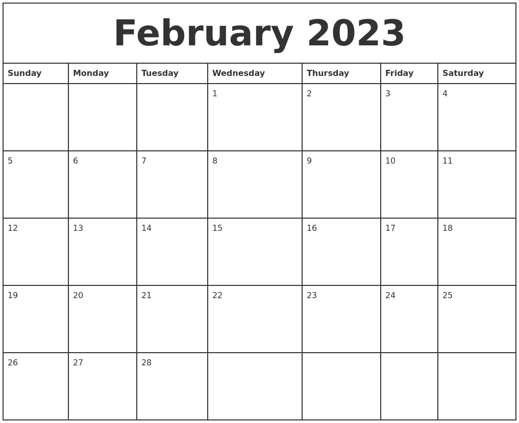 February 2023 Printable Monthly Calendar