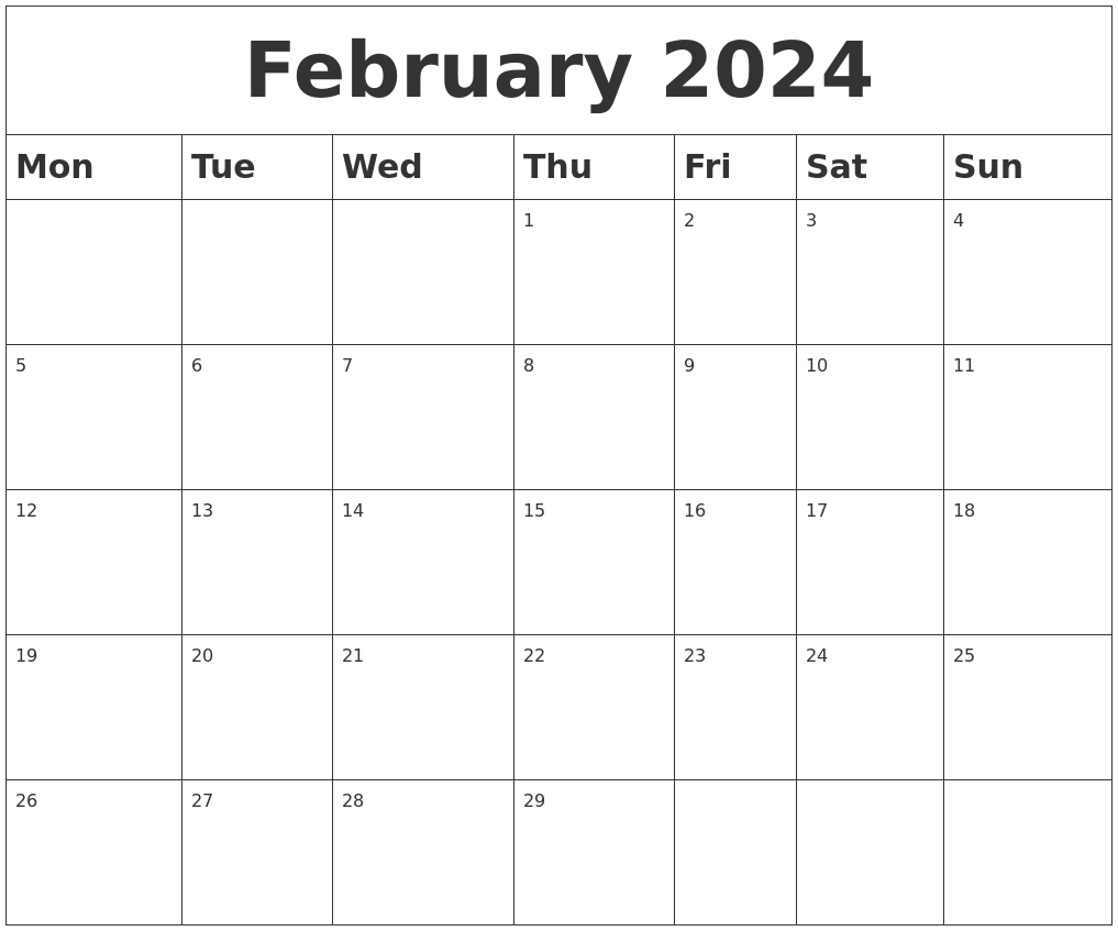 February 2024 Blank Calendar