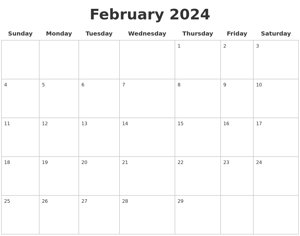 February 2024 Blank Calendar Pages