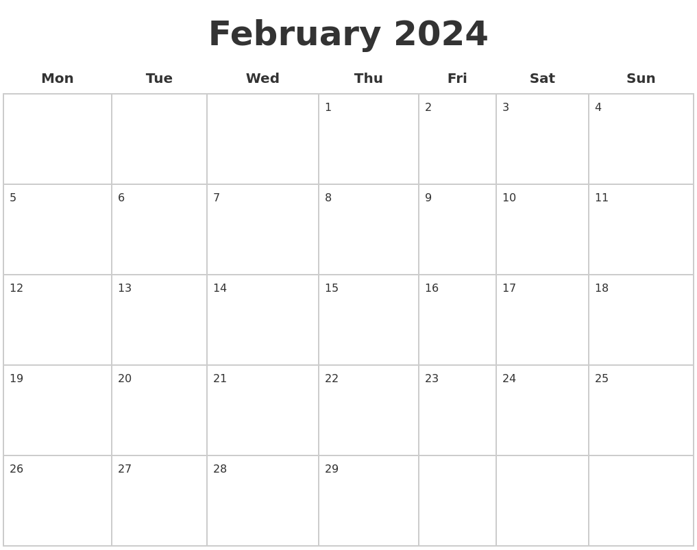 February 2024 Blank Calendar Pages