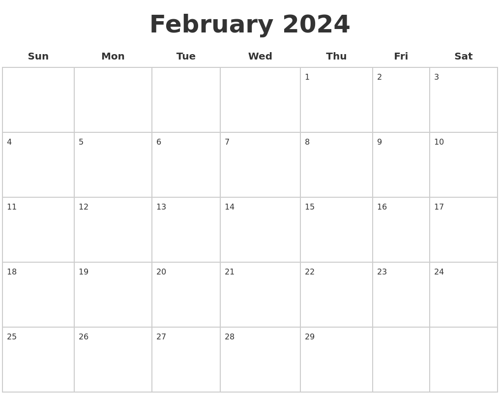 February 2024 Blank Calendar Pages