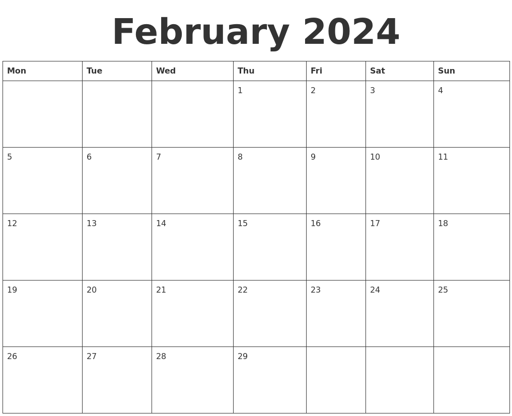 February 2024 Blank Calendar Template