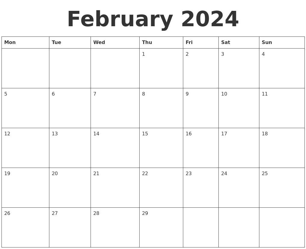 Free Printable February 2024 Monthly Calendar With Holidays