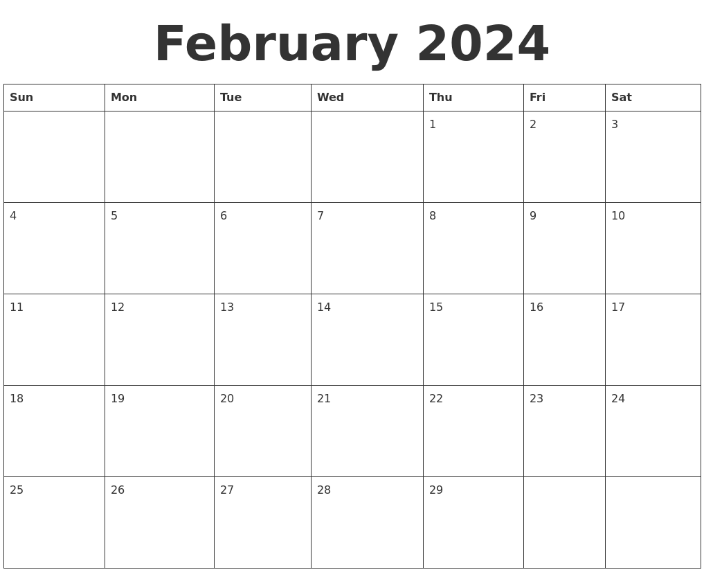 February 2024 Blank Calendar Template