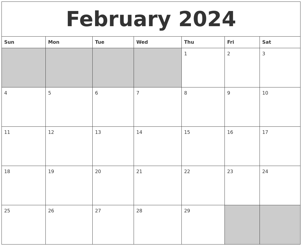 February 2024 Blank Printable Calendar