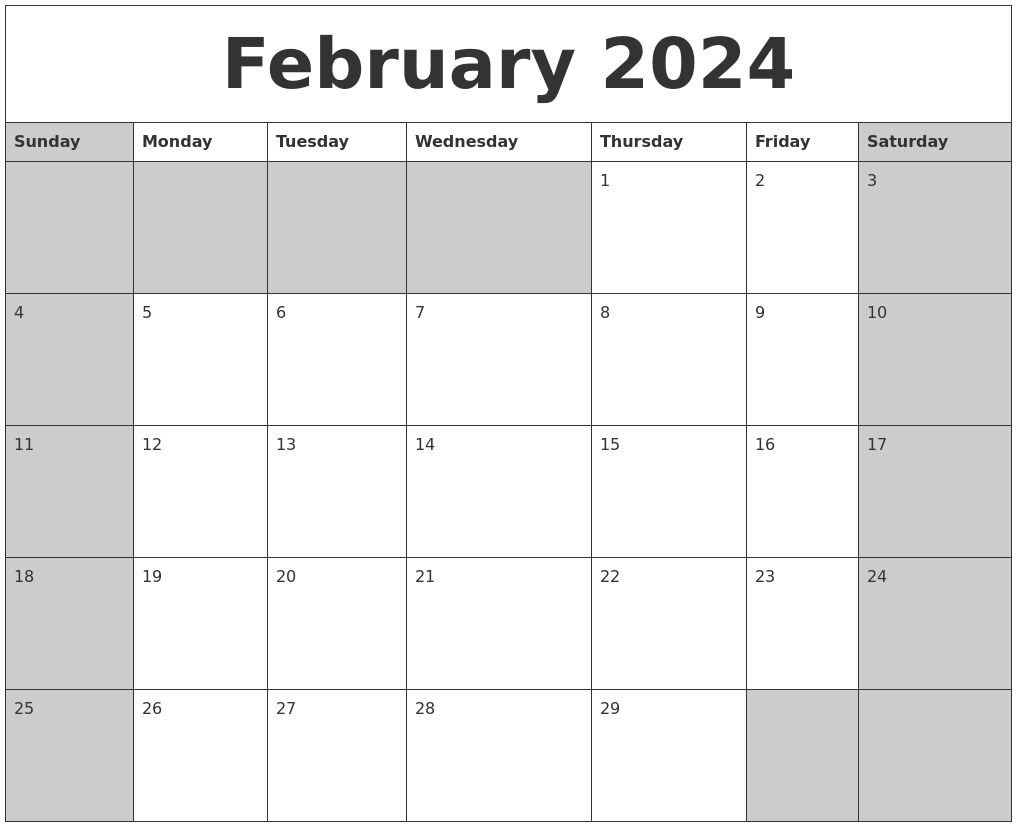 February 2024 Calanders
