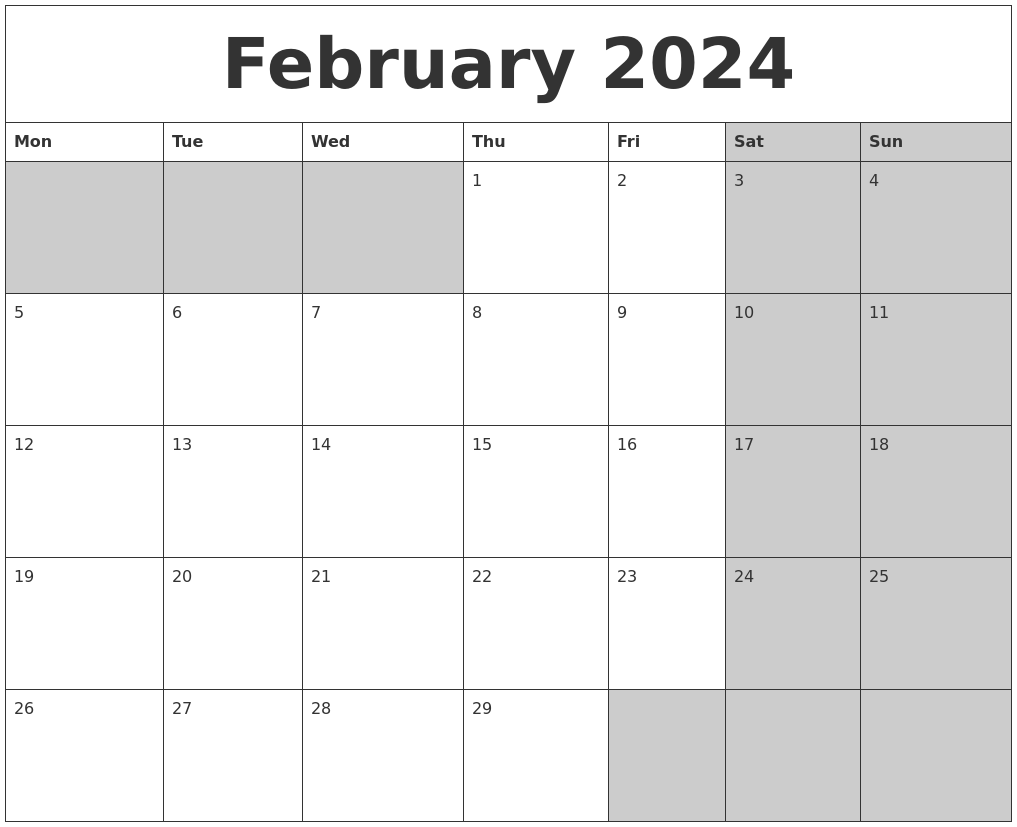 February 2024 Calanders