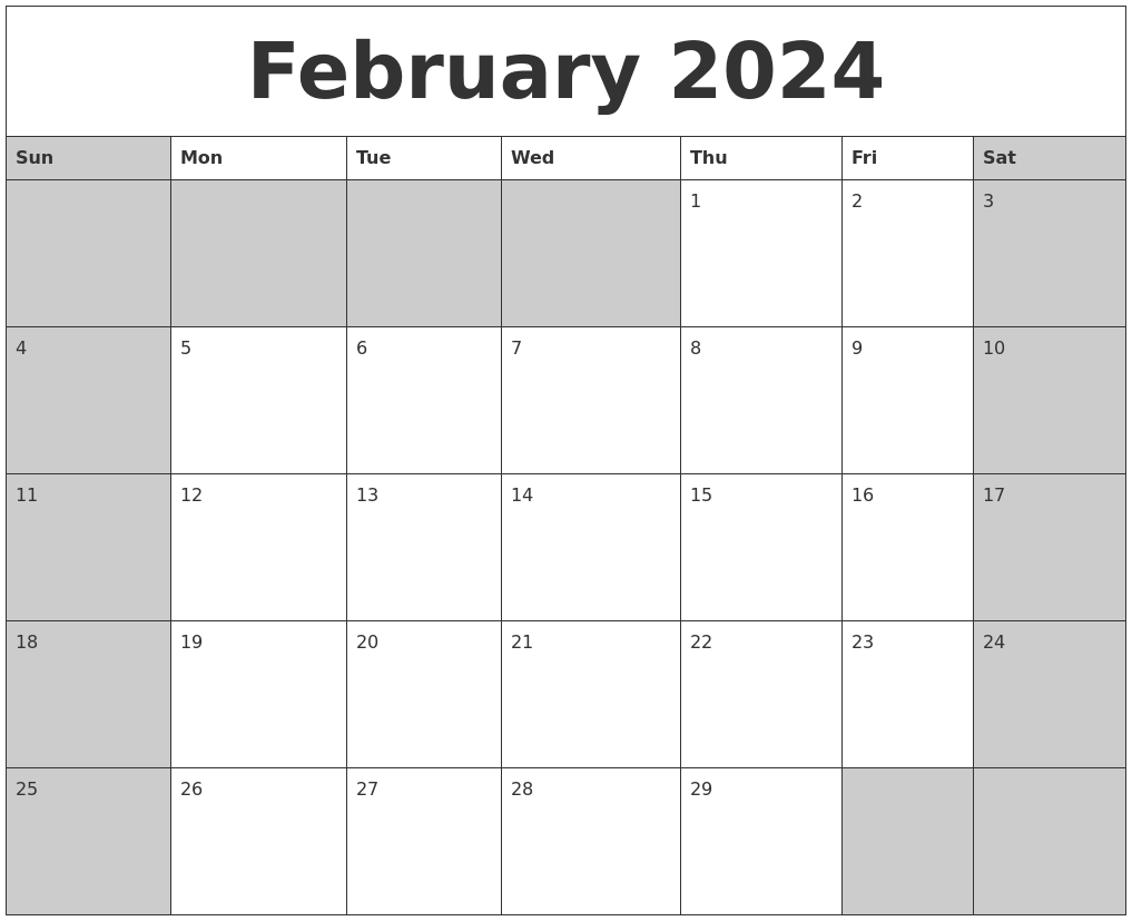 February 2024 Calanders