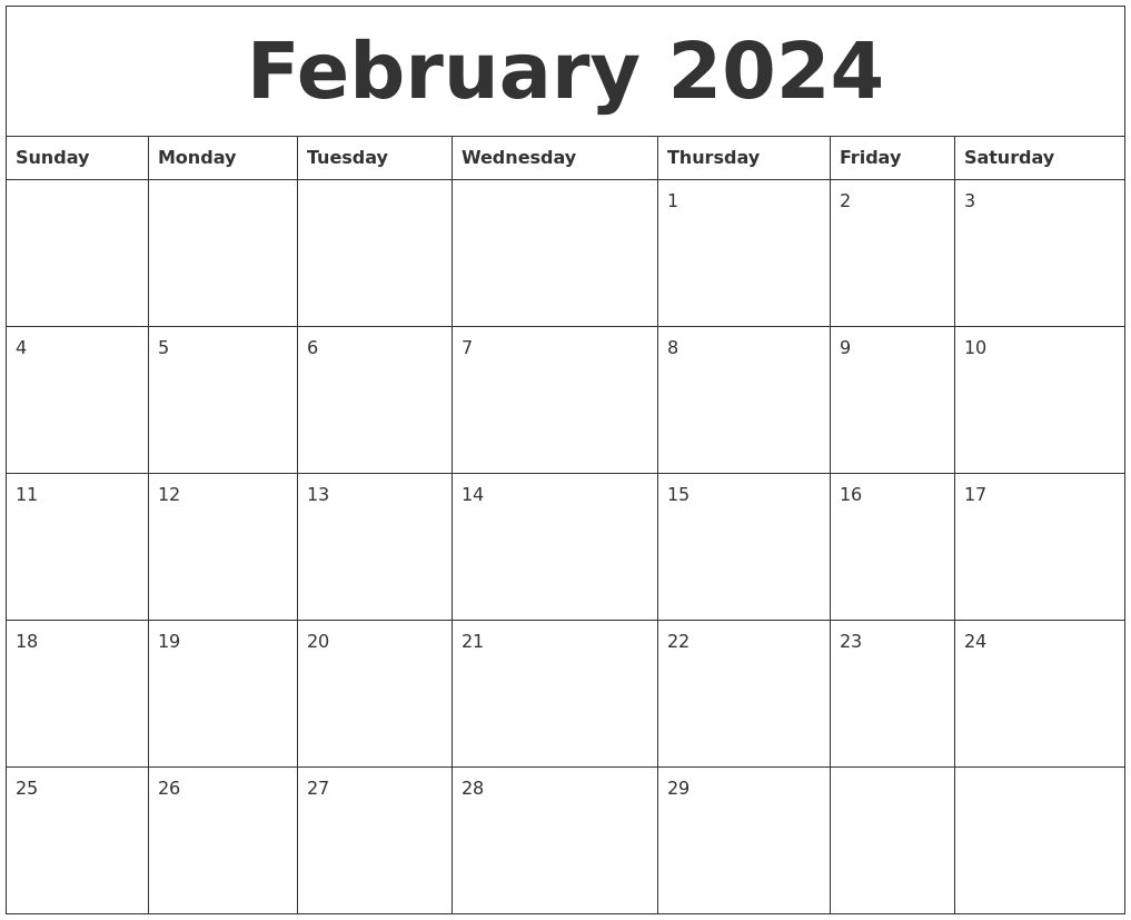 February 2024 Calendar Month