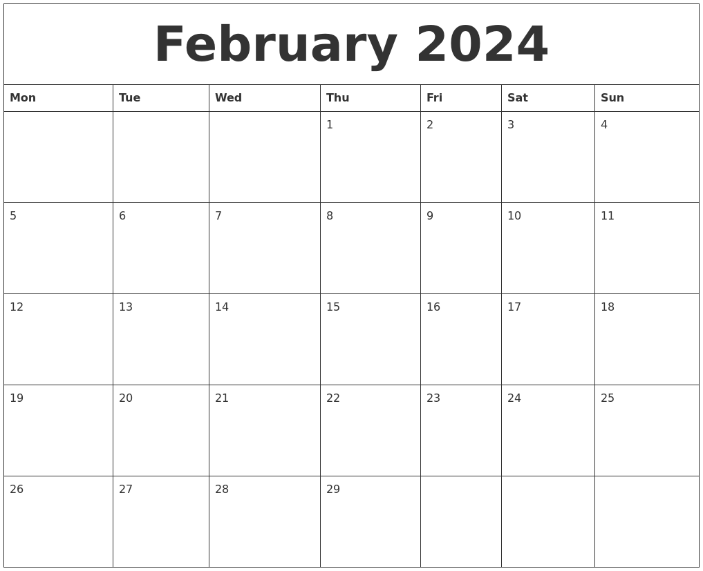 February 2024 Calendar Month