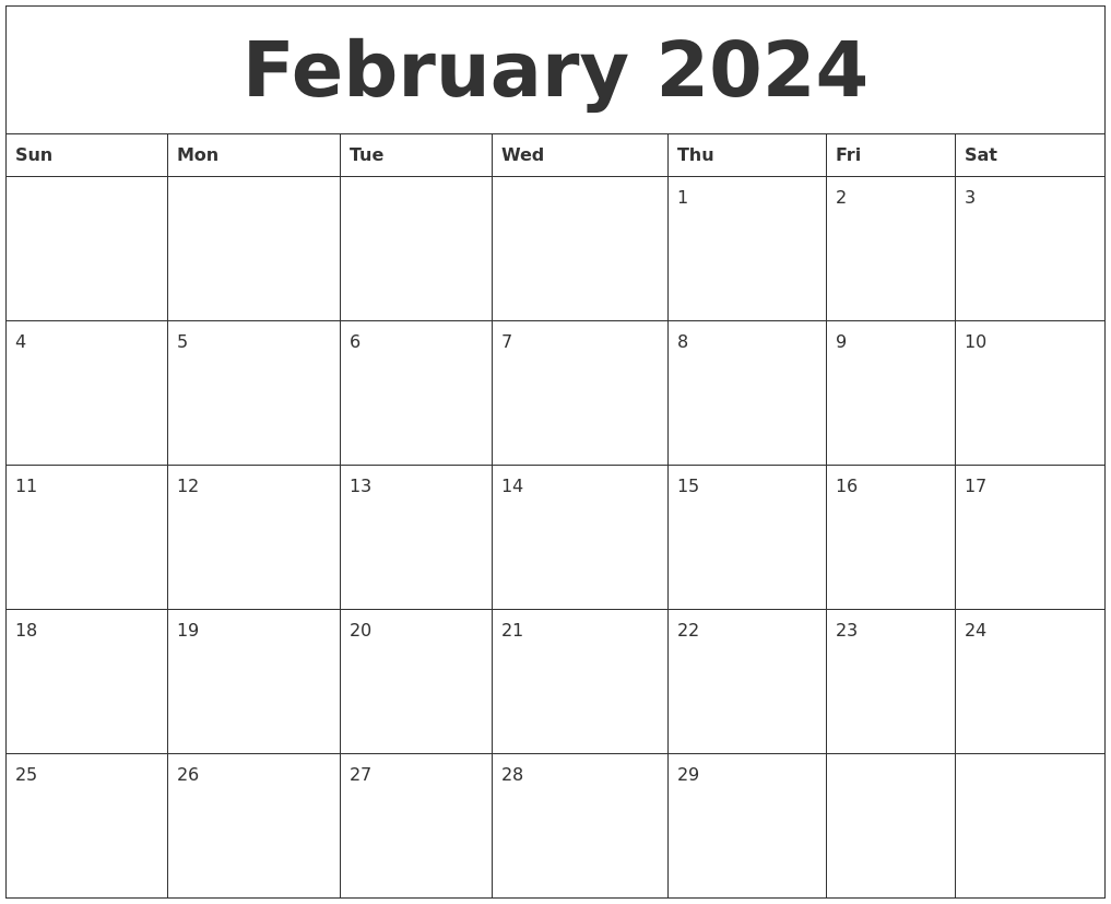 February 2024 Calendar Month