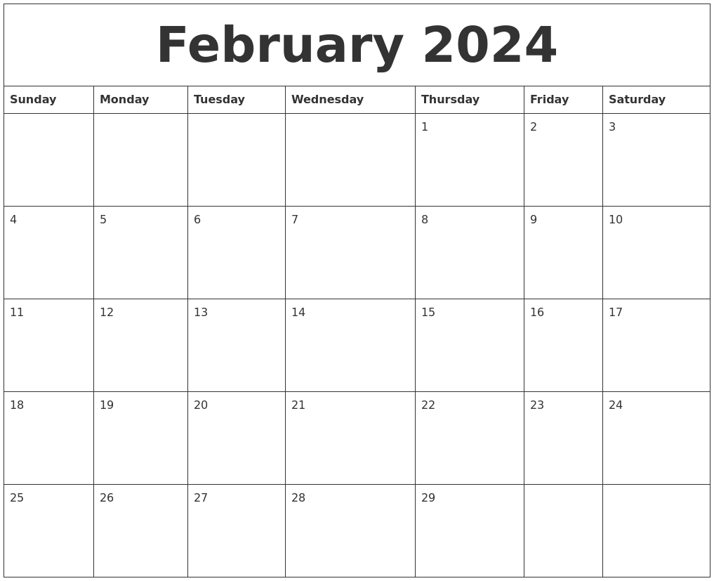 February 2024 Calendar Monthly