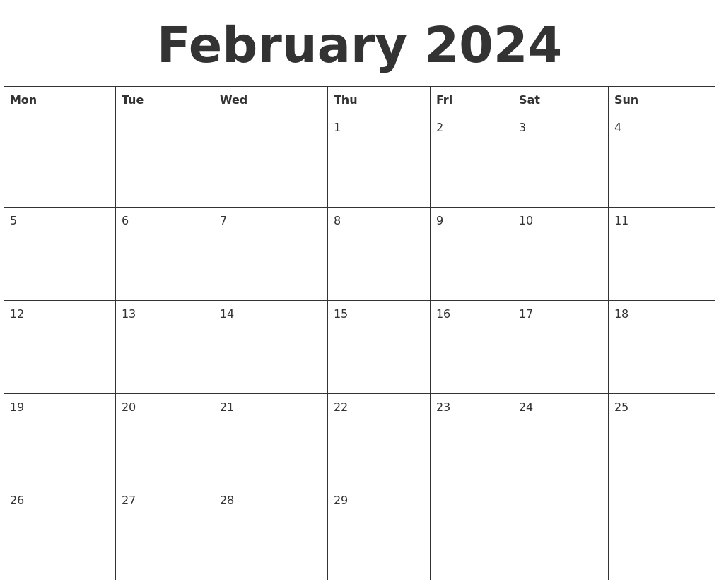 February 2024 Calendar Monthly