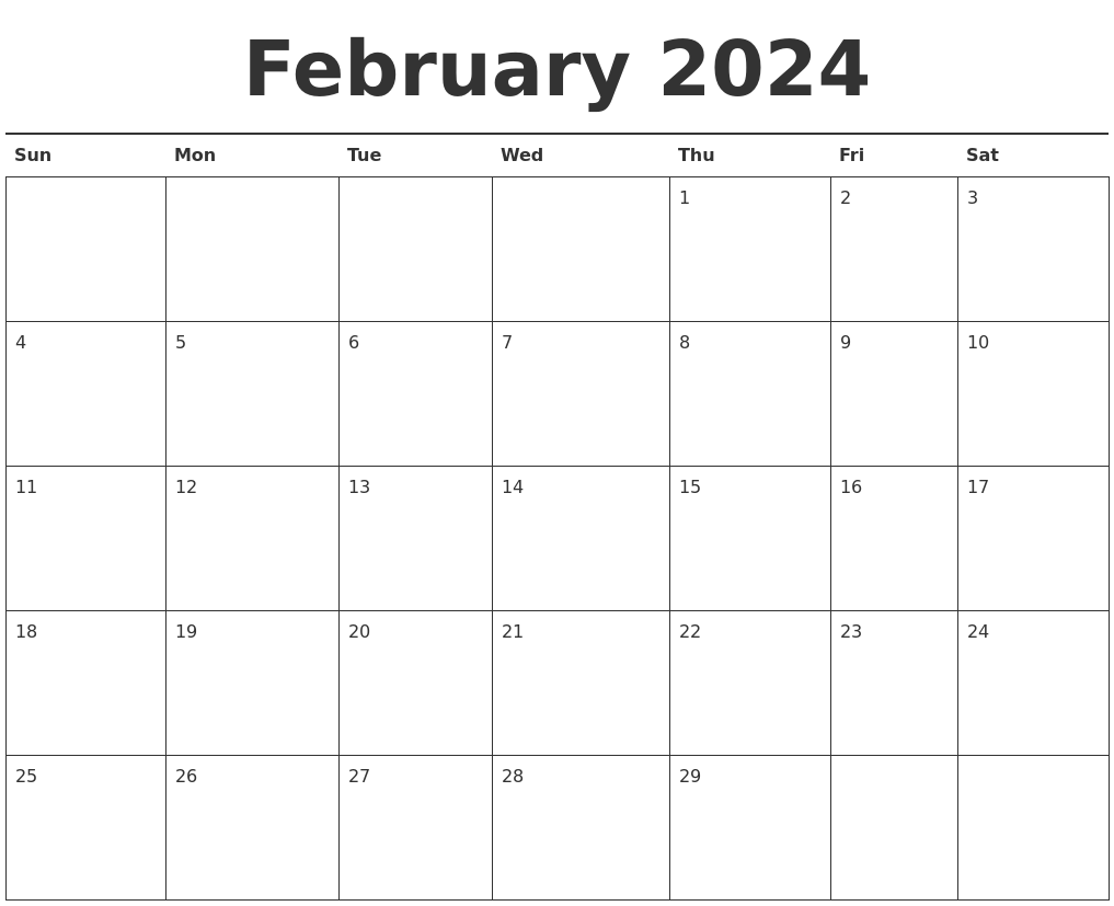 February 2024 Calendar Printable