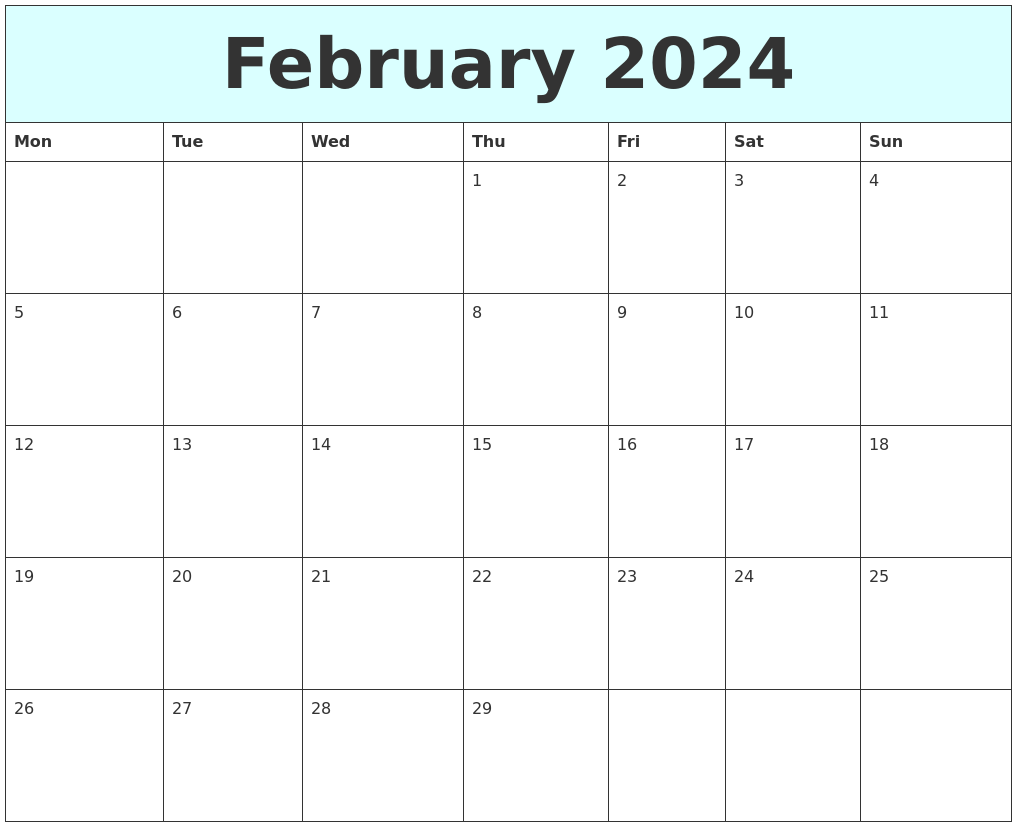 February 2024 Free Calendar