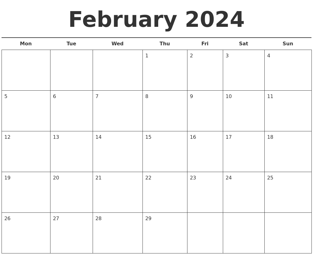 February 2024 Free Calendar Template