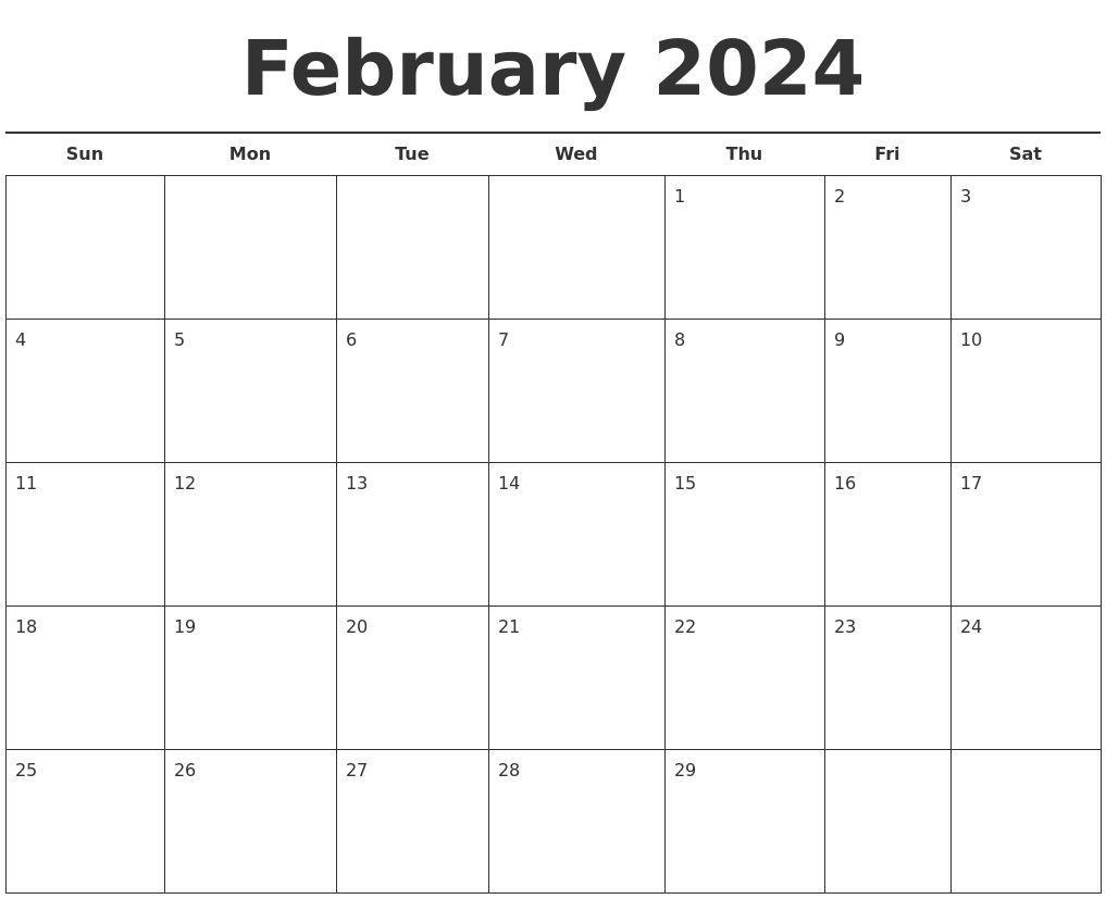 February 2024 Free Calendar Template