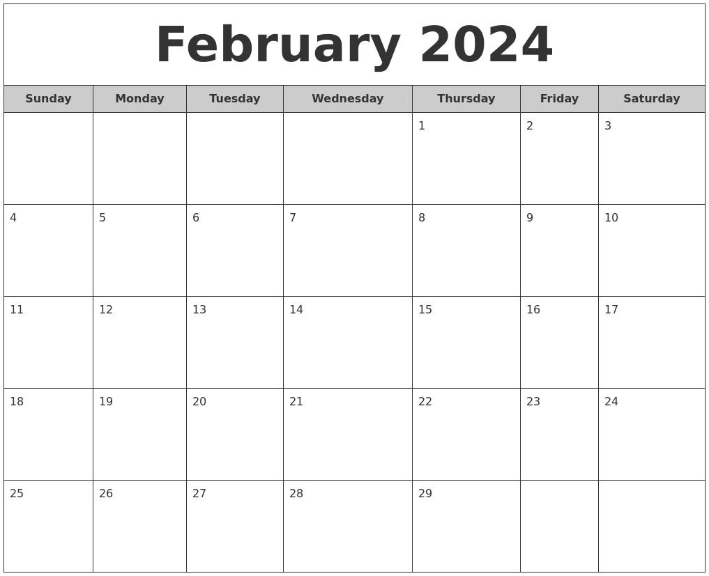 February 2024 Free Monthly Calendar