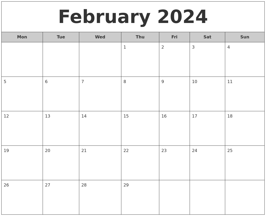 February 2024 Free Monthly Calendar