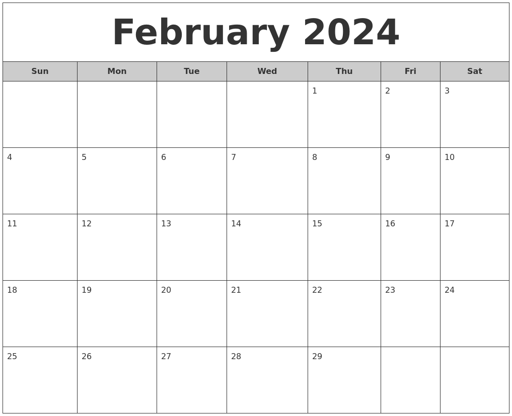 February 2024 Free Monthly Calendar