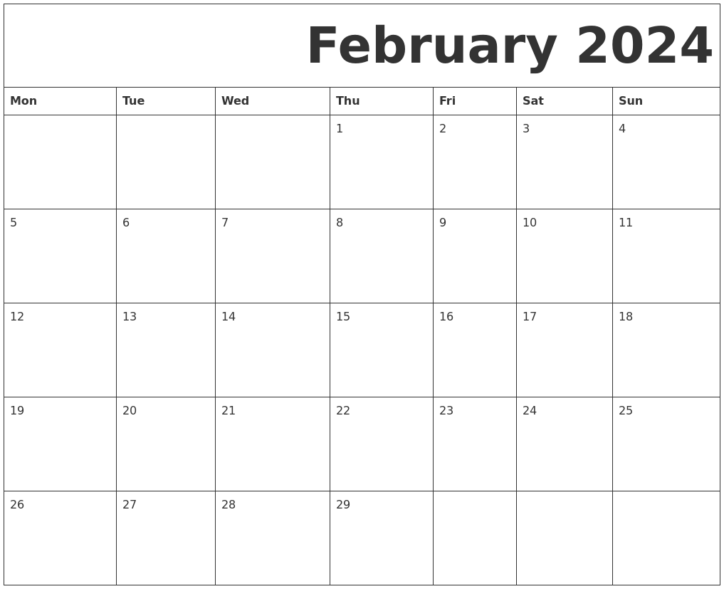 February 2024 Free Printable Calendar