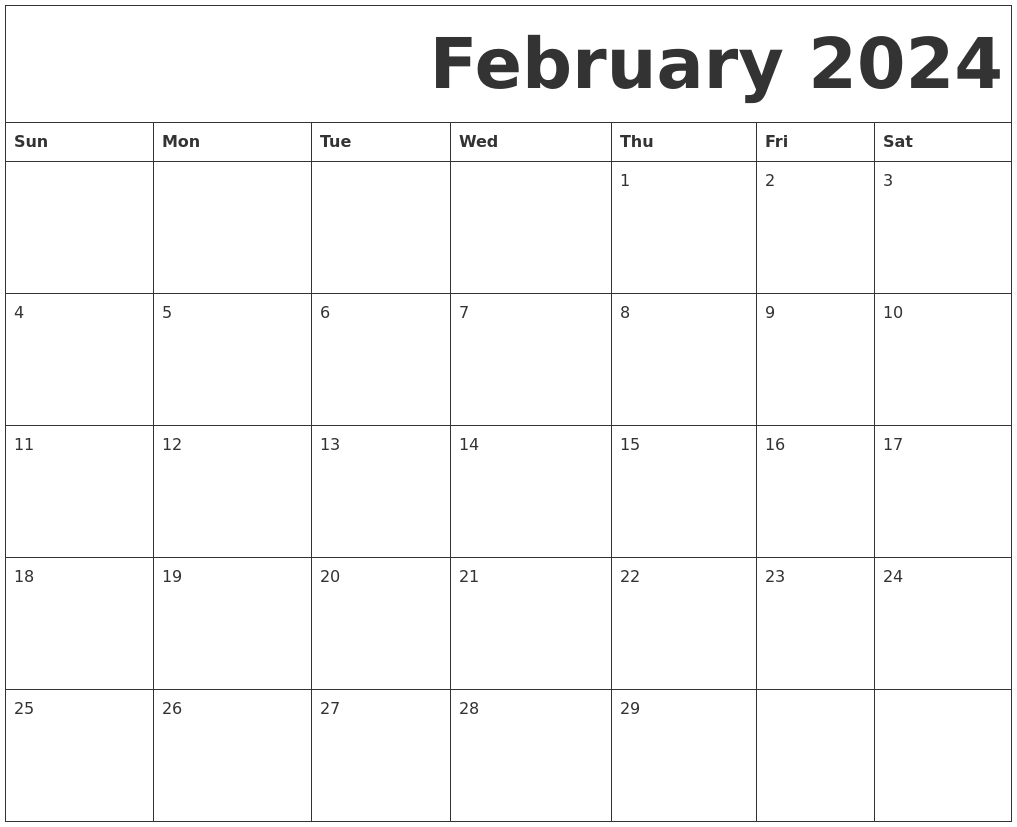 February 2024 Free Printable Calendar