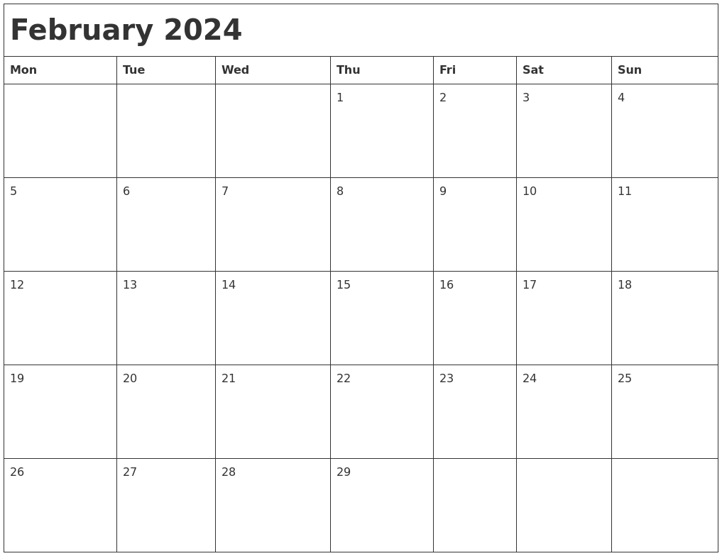 February 2024 Month Calendar